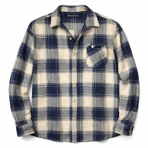 American Tall Plaid 100% Cotton Flannel Shirt L Tall Blue‎ Cream Button Up NWT